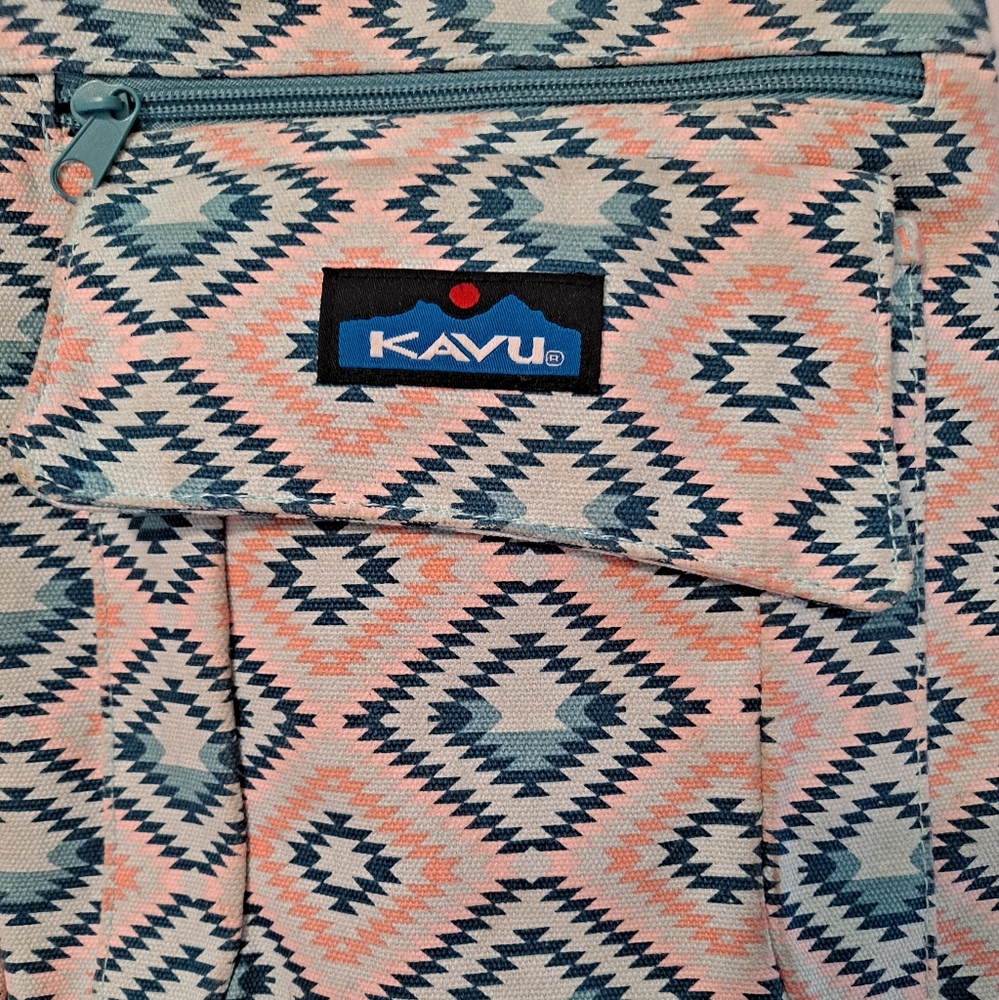 Kavu Blue & Orange Mosaic Tile Print Keeper Canvas Crossbody Bag